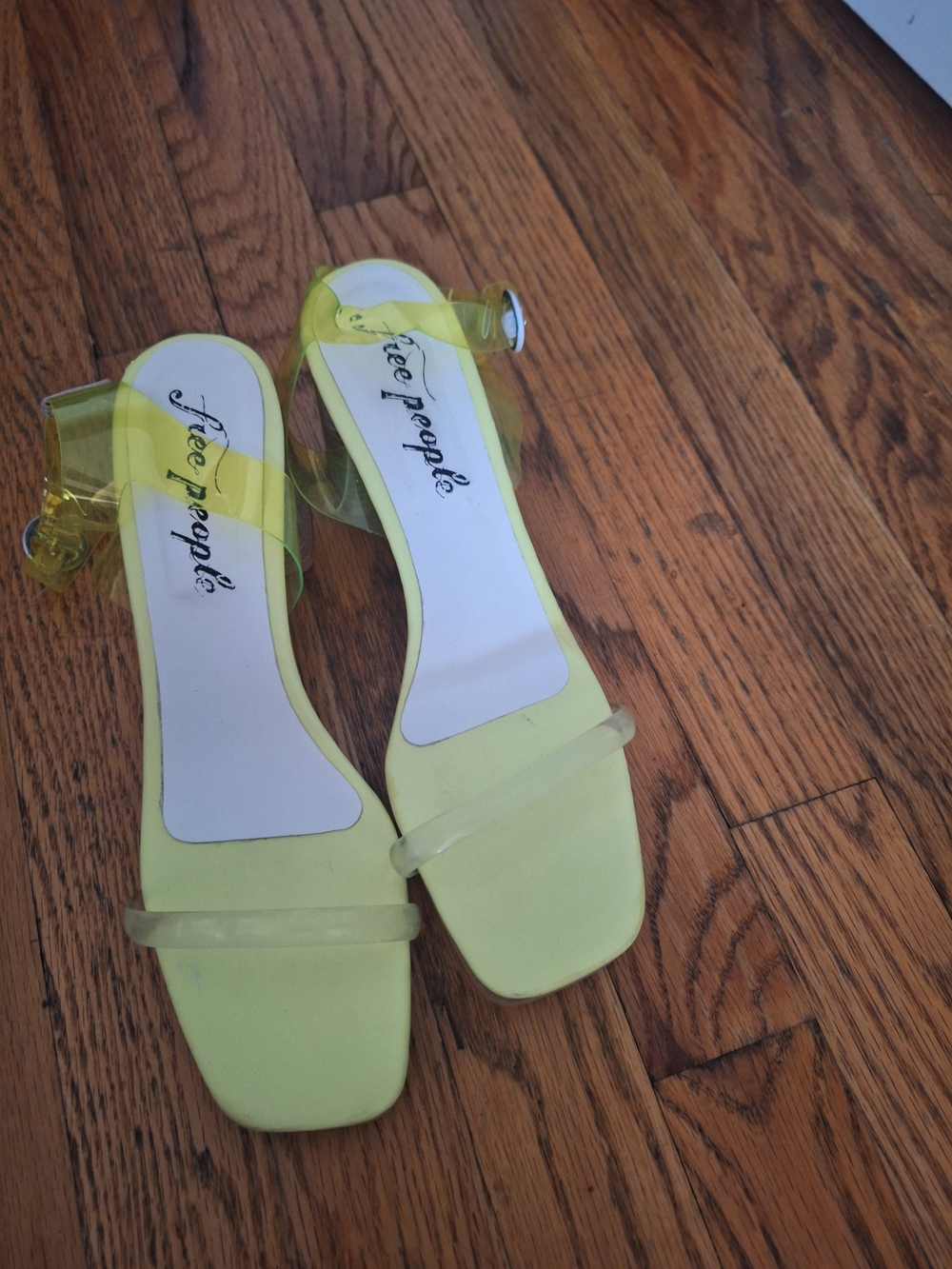 Free People Neon Yellow Clear-Strap Block Heel Sandals
